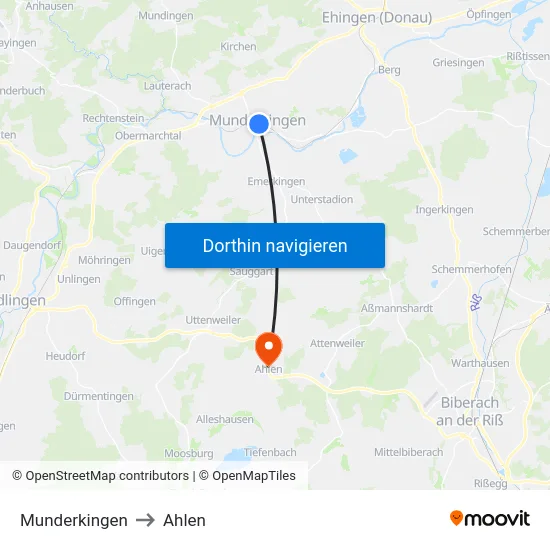 Munderkingen to Ahlen map