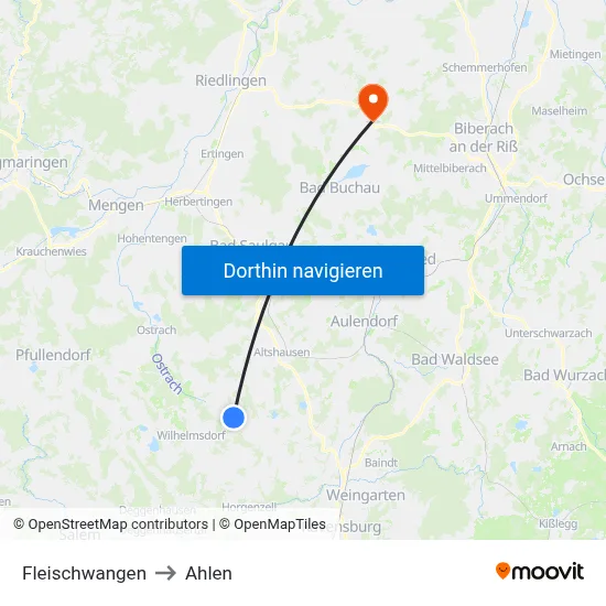 Fleischwangen to Ahlen map