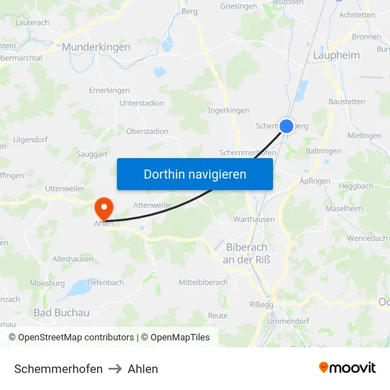 Schemmerhofen to Ahlen map