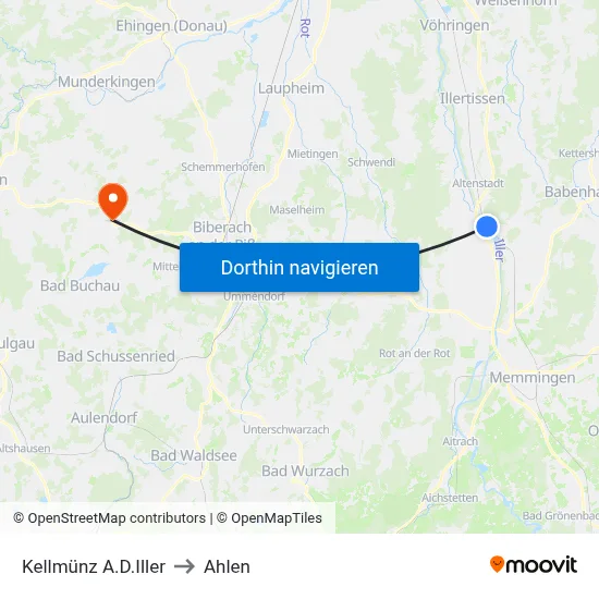Kellmünz A.D.Iller to Ahlen map