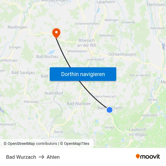Bad Wurzach to Ahlen map
