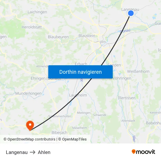 Langenau to Ahlen map