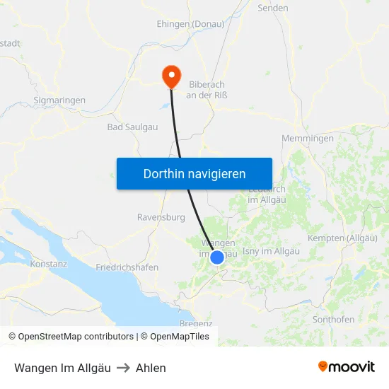 Wangen Im Allgäu to Ahlen map