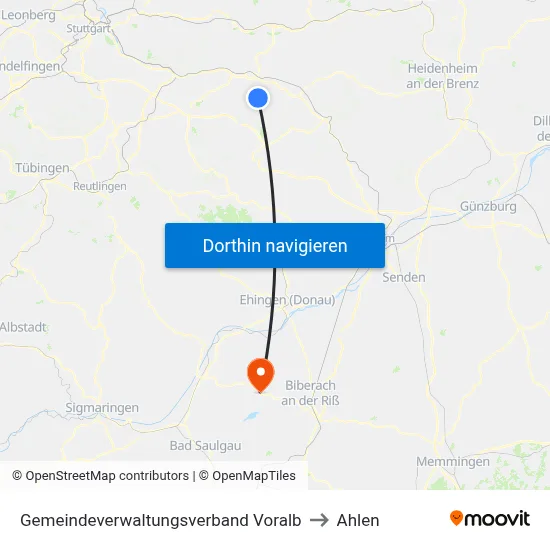 Gemeindeverwaltungsverband Voralb to Ahlen map