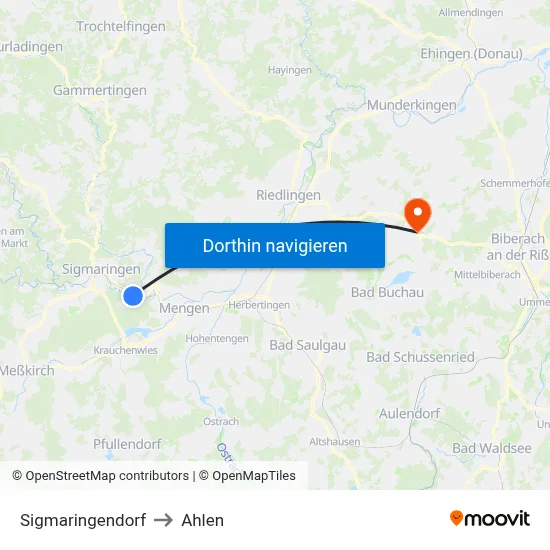 Sigmaringendorf to Ahlen map