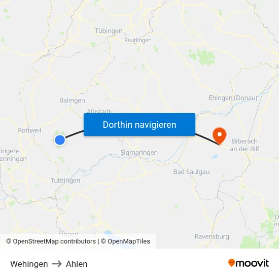 Wehingen to Ahlen map