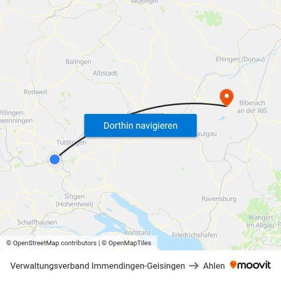 Verwaltungsverband Immendingen-Geisingen to Ahlen map