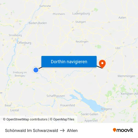 Schönwald Im Schwarzwald to Ahlen map