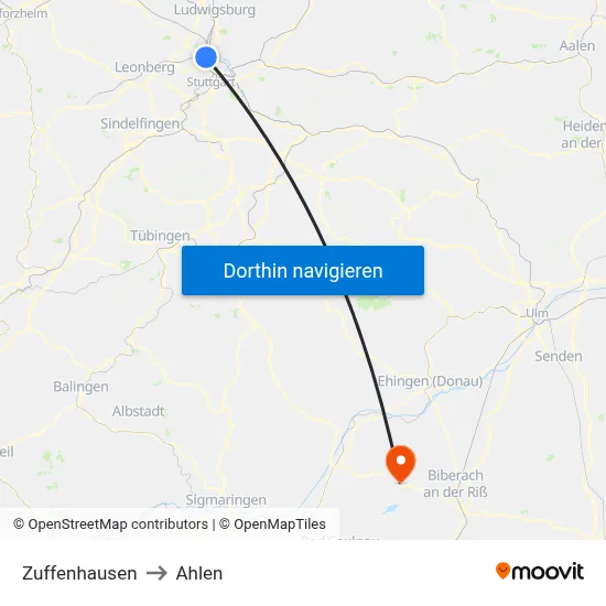 Zuffenhausen to Ahlen map