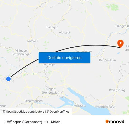 Löffingen (Kernstadt) to Ahlen map