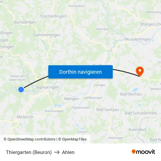 Thiergarten (Beuron) to Ahlen map