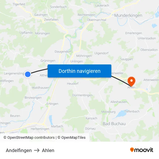 Andelfingen to Ahlen map