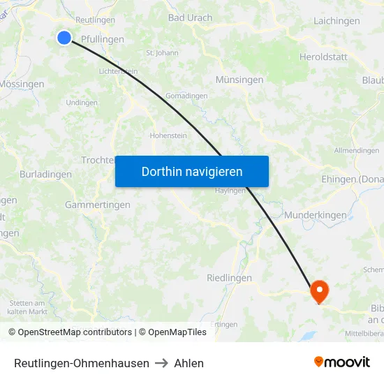 Reutlingen-Ohmenhausen to Ahlen map
