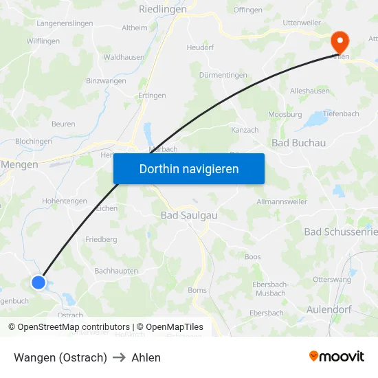 Wangen (Ostrach) to Ahlen map