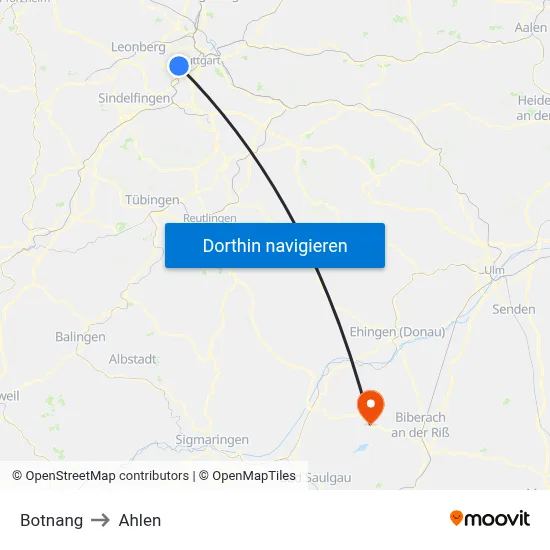 Botnang to Ahlen map