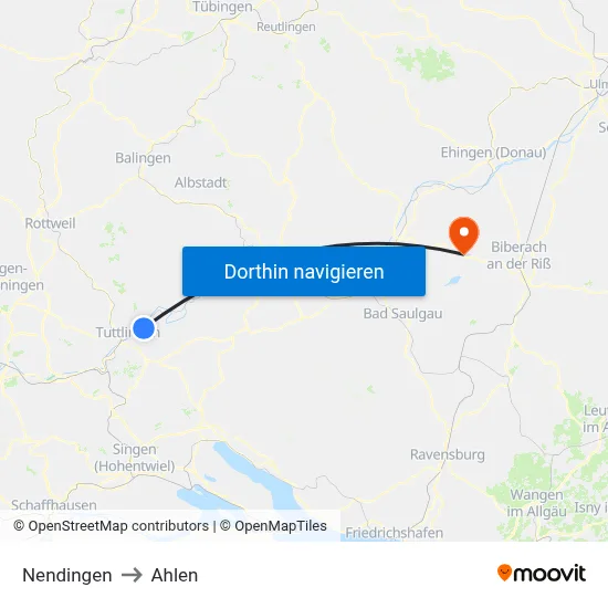 Nendingen to Ahlen map