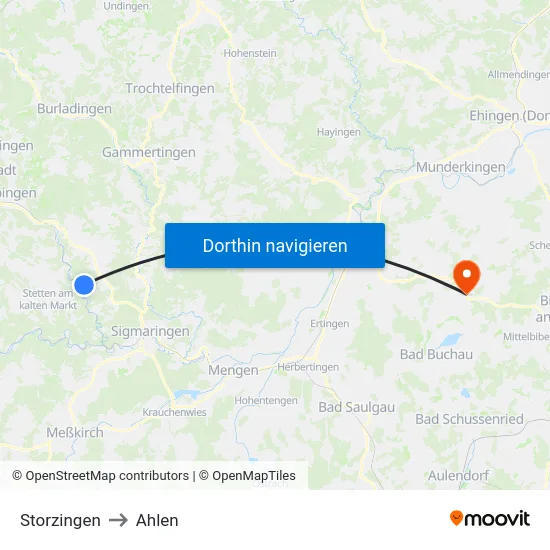 Storzingen to Ahlen map
