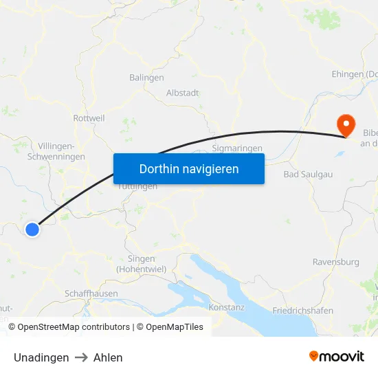 Unadingen to Ahlen map