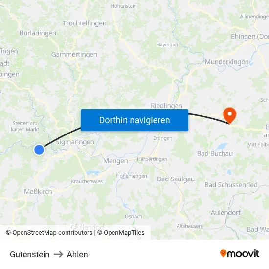 Gutenstein to Ahlen map