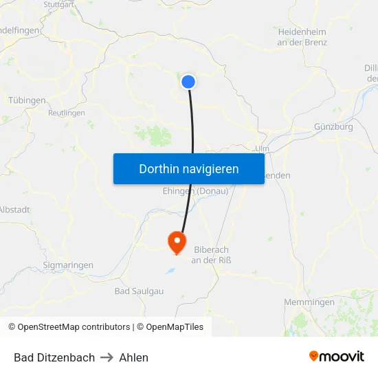 Bad Ditzenbach to Ahlen map
