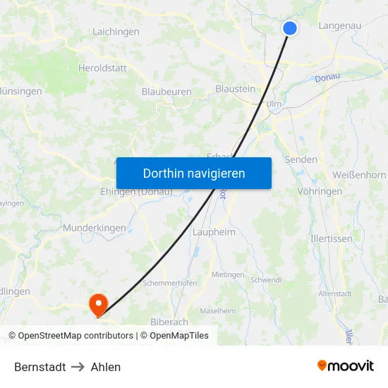 Bernstadt to Ahlen map