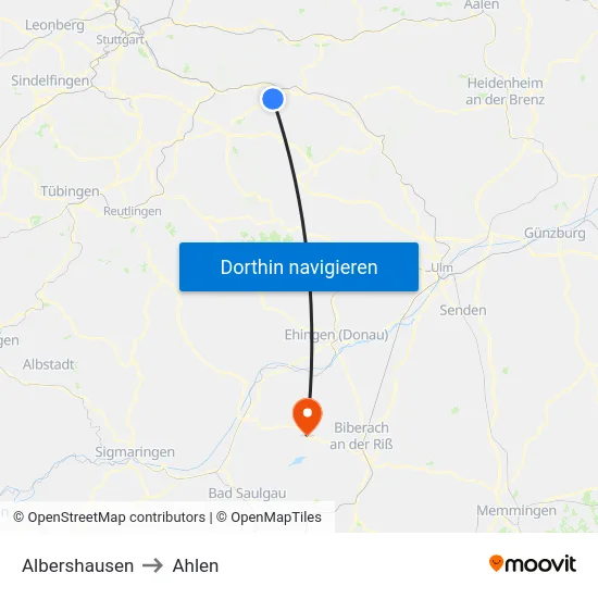 Albershausen to Ahlen map