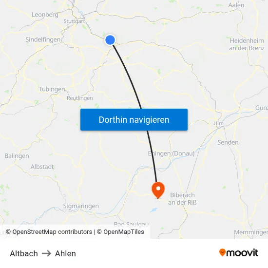Altbach to Ahlen map