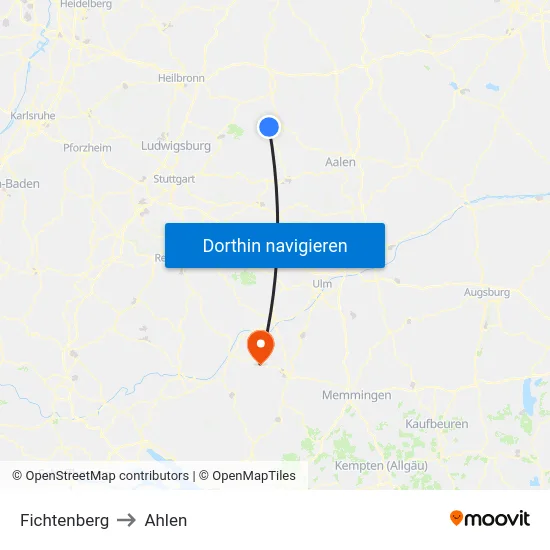 Fichtenberg to Ahlen map
