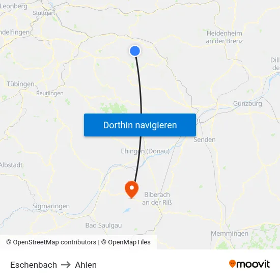 Eschenbach to Ahlen map