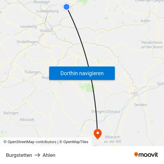 Burgstetten to Ahlen map