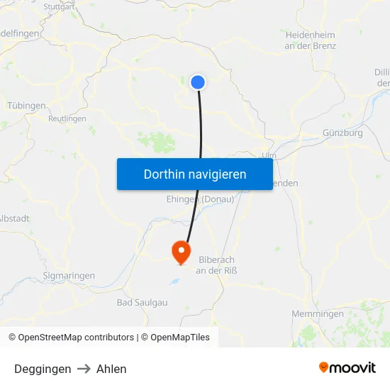 Deggingen to Ahlen map
