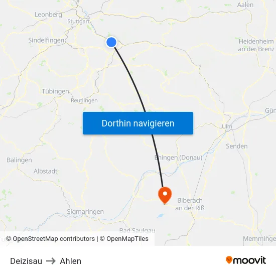 Deizisau to Ahlen map