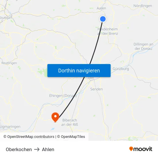 Oberkochen to Ahlen map