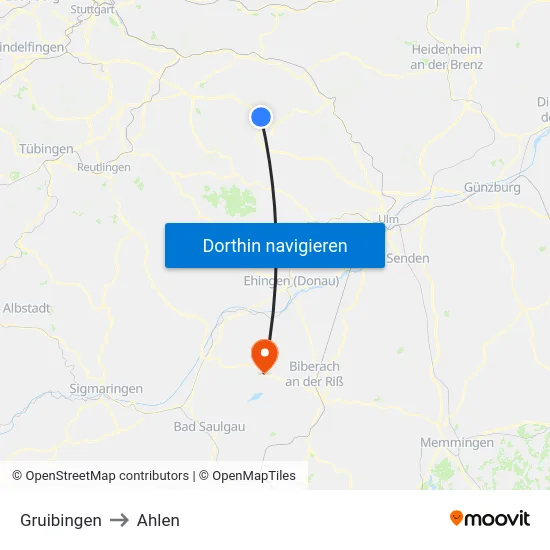 Gruibingen to Ahlen map
