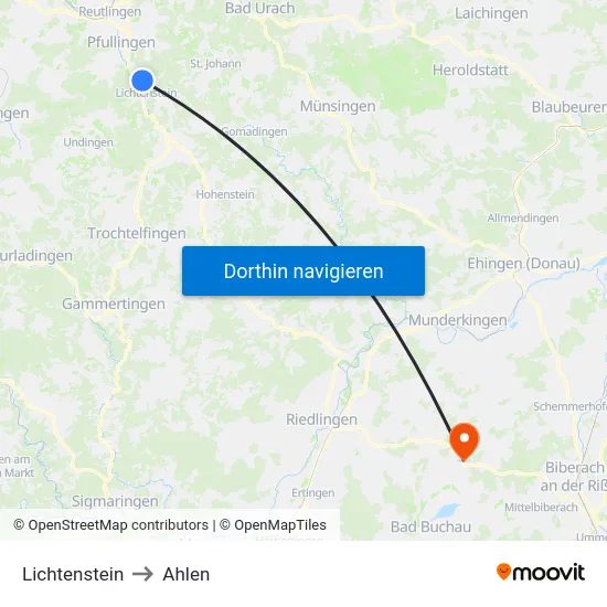 Lichtenstein to Ahlen map