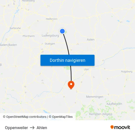 Oppenweiler to Ahlen map