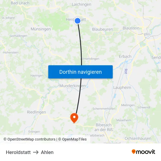 Heroldstatt to Ahlen map