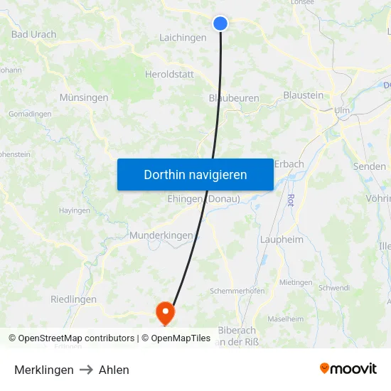 Merklingen to Ahlen map