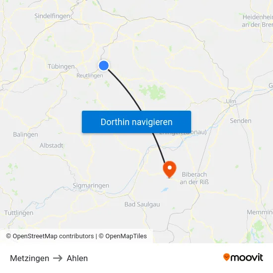 Metzingen to Ahlen map