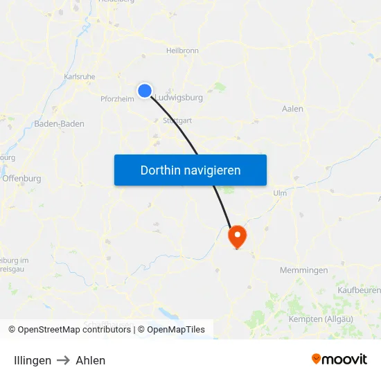 Illingen to Ahlen map