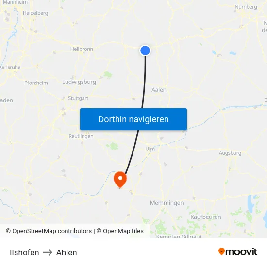 Ilshofen to Ahlen map