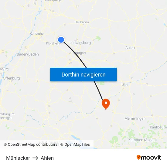 Mühlacker to Ahlen map