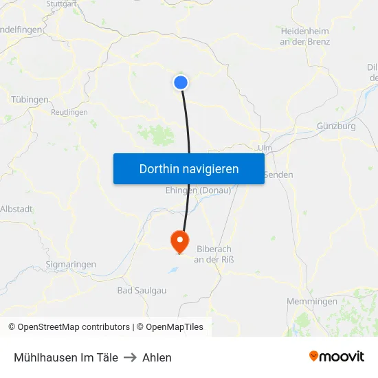 Mühlhausen Im Täle to Ahlen map