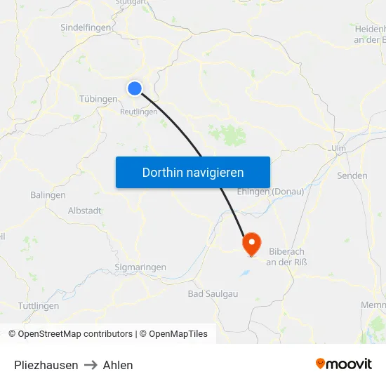 Pliezhausen to Ahlen map