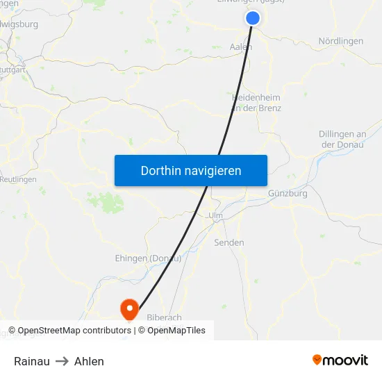 Rainau to Ahlen map