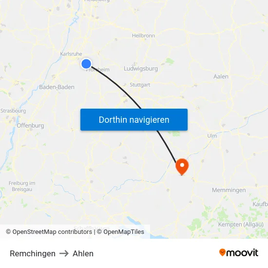 Remchingen to Ahlen map