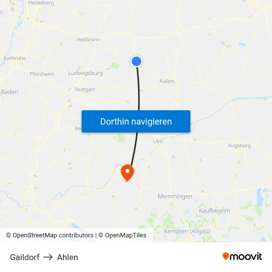 Gaildorf to Ahlen map