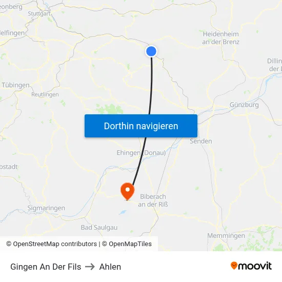 Gingen An Der Fils to Ahlen map