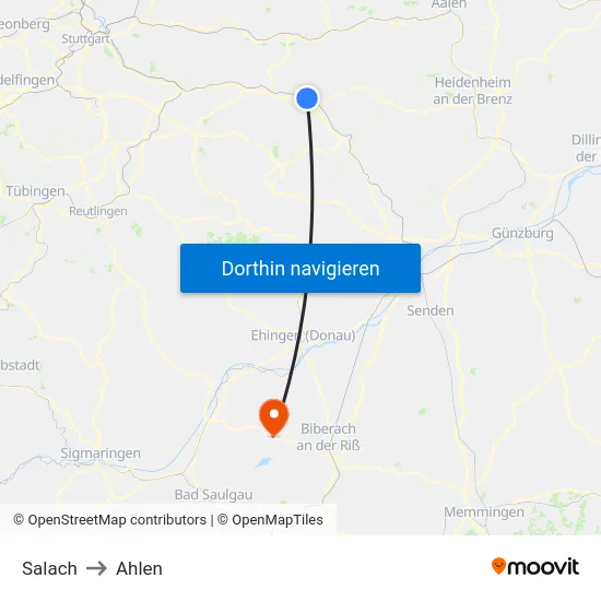 Salach to Ahlen map