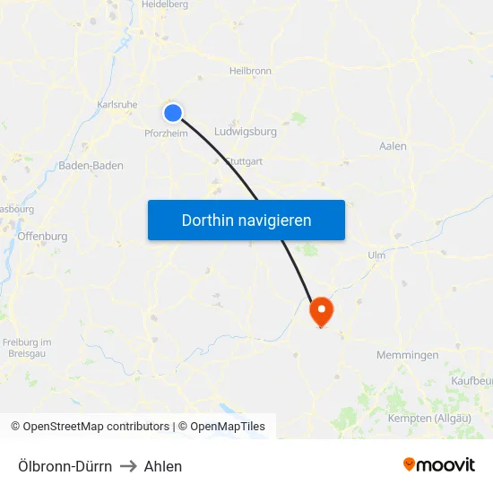 Ölbronn-Dürrn to Ahlen map